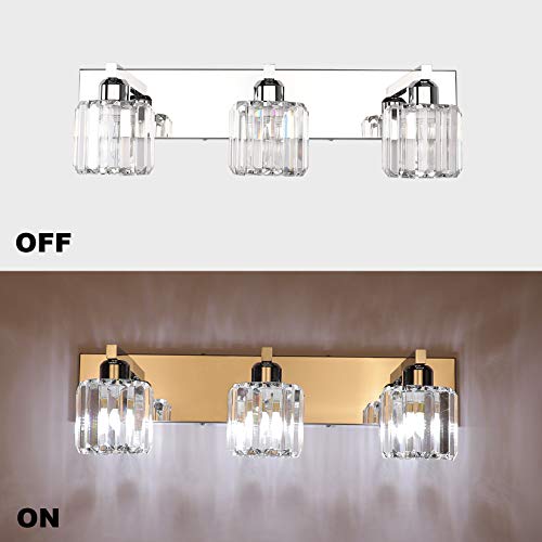 Image of Aipsun Crystal Vanity Light Fixtures Modern Vanity Light for Bathroom Crystal Bathroom Lighting Fixture Wall Light Over Mirror 3 Lights(Not Include Bulb)
