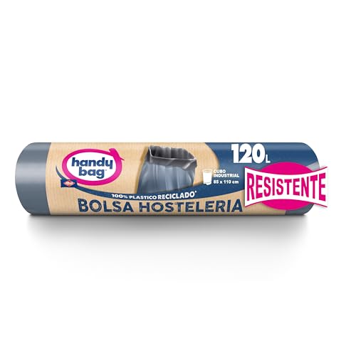 Handy Bag Bolsas de Basura 120L Industrial, Extra Resistentes, No Gotean, 100% Material Reciclado, 8 Bolsas