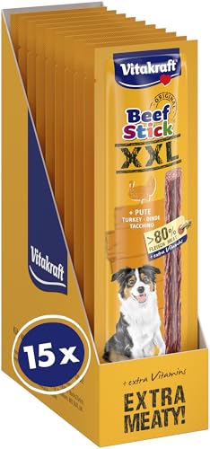 Vitakraft Beef Stick XXL, Hundeleckerli, Fleischstick Pute, Hunde Trainingsleckerli, ohne Zusatz von Zucker (15x 30g) – Ansicht 1