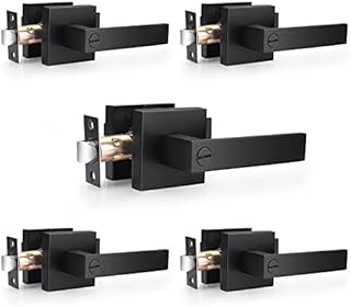 Probrico Heavy Duty Flat Black Square Privacy Interior Door Levers Bedroom and Bathroom Door Handles Keyless Bed/Bath Lockset (5 Pack)