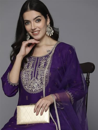 Image of INDO ERA Women's Polyester Embroidered Straight Kurta Pant With Dupatta Set