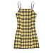 Moda Mujer Retro Plaid sin Mangas sin Respaldo Off Shouder Casua Mini Vestido