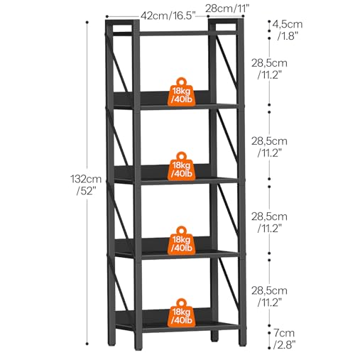 Image of HOOBRO Bookshelf, 5-Tier Industrial Bookcase, Book Shelf Storage Organizer, Tall Bookshelf with Metal Frame for Living Room, Bedroom, Home Office, Kitchen, Black BB73SJ01