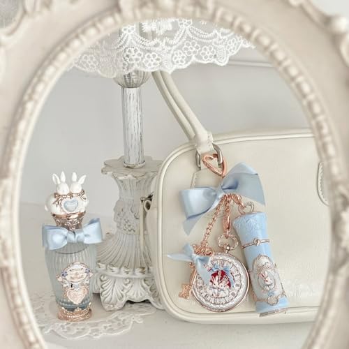 Image of Flower Knows Bunny Garden Lip Balm Bag Charm,Hydrating & Softening Lip Care with Nourishing Oils & Long-Lasting Moisture,Non-Sticky Shine,Vegan Skincare,Lip Keychain Cap,Cute for Gift(01 Creamy Blue)