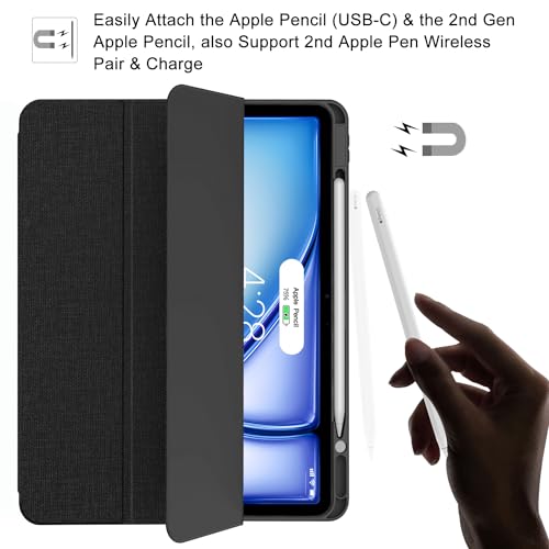 Image of Soke Case for iPad Air 13 Inch M3 /M2(2025 /2024) & iPad Pro 12.9 Inch 6th /5th (2022 /2021) with Pencil Holder - [Full Body Protection + Auto Wake /Sleep],Soft TPU Back Cover, Black