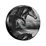 Funda para Rueda de Repuesto con Estampado de Caballo Corriendo en Blanco y Negro, 15 p