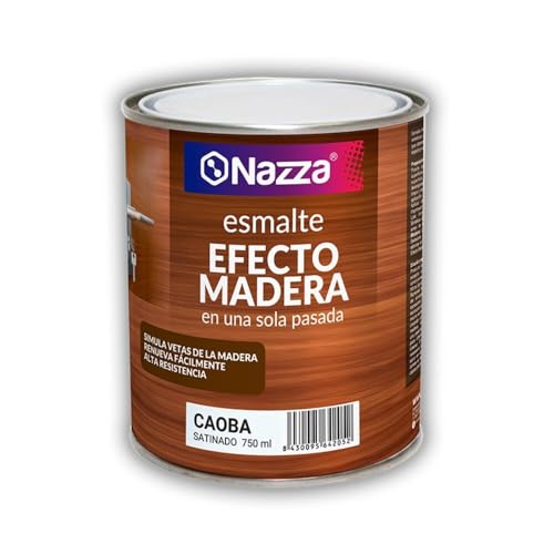 Nazza Pintura Efecto Madera para superficies metálicas, minerales o de madera - Simula las vetas naturales en una sola pasada - Disponible en Nogal, Cerezo y Caoba - Formato 750ml (Nogal)