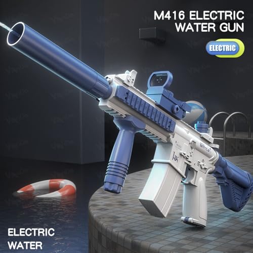 Image of VikriDA Electric M416 Water Gun with Free Extra Rechargeable Battery Long Range Powerful Water Blaster for Kids & Adults Ideal Summer Toy for Pool Parties, Beach Play & Outdoor Water Battles - Pink
