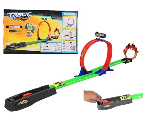 Image of Goyal's Track Racer Car Toy Set for Kids Age 3-12 Years | 360 Loop Stunt Track with Flame Jump | Inertia Powered Launcher Car Racing Play Set | DIY Assembly for Boys & Girls
