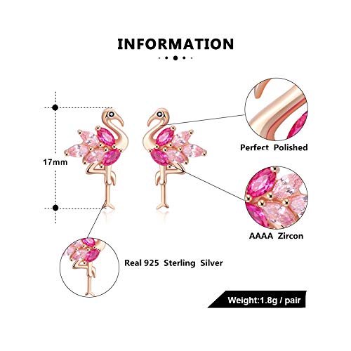 Pink Flamingo Bird Shape Rose Over Sterling Silver Pink Cz Stud Earrings For Women Teens Girls By Ginger Lyne #TOP7