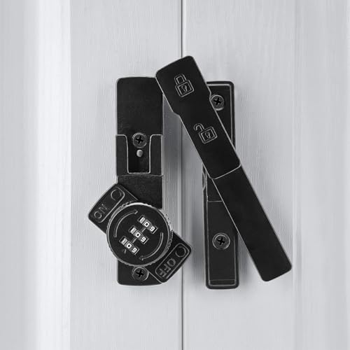 Image of INIRET 2 Packs Black 180 Degree Barn Door Lock,Mechanical Password Lock,Flip Latch with Combination,3 Digit Password Keyless,Protect Privacy,for Cabinets,Windows,Garden,Bathroom,and Sliding Door
