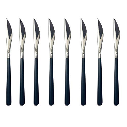 BRIIEC 304 Black Handle Silver Stainless Steel Flatware Sets. Kitchen Dinner Knife set. (Mordern, Dinner Knives Set of 8)