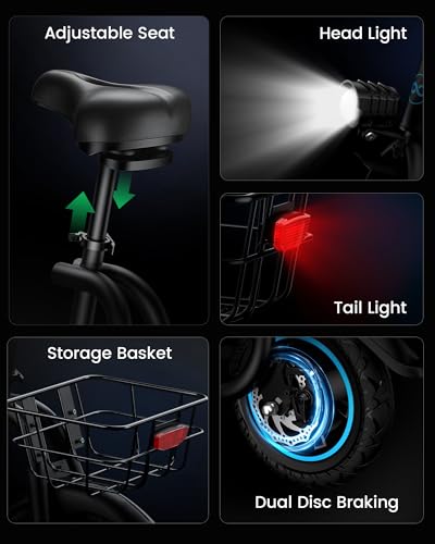 AWWSCOOTER C1 Electric Scooter with Seat for Adults, 450W Powerful Motor, 20 Mile Long Range, 16 Mph Foldable Commuter E-Scooter with Basket for Daily Commute, Grocery, or Pet Travel – Classic Black