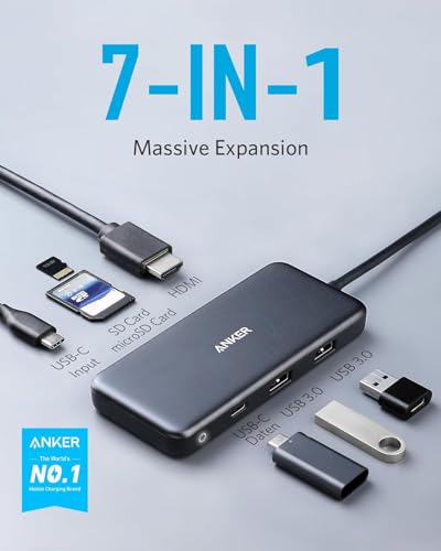 Image of Anker USB C Hub 7-in-1 (10 Pack), with 4K HDMI, 85W Power Delivery, USB-C and 2 USB-A 5Gbps Data Ports, microSD and SD Card Reader, for MacBook Air, MacBook Pro, XPS, and More