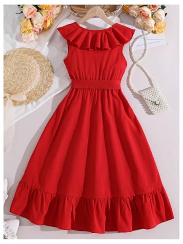 WDIRARA Girl's Ruffle Trim Wrap A Line Dress Sleeveless Swing Dress with Belt2
