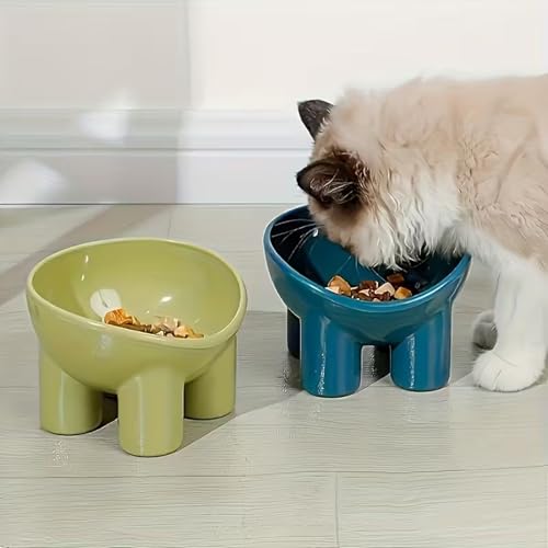 Image of Cature Elevated Cat Feeding Bowl | Raised Tilted Food & Water Bowl for Cats | Anti-Vomiting, Neck Protection Design | Durable Pet Feeding Dish (Color May Vary)