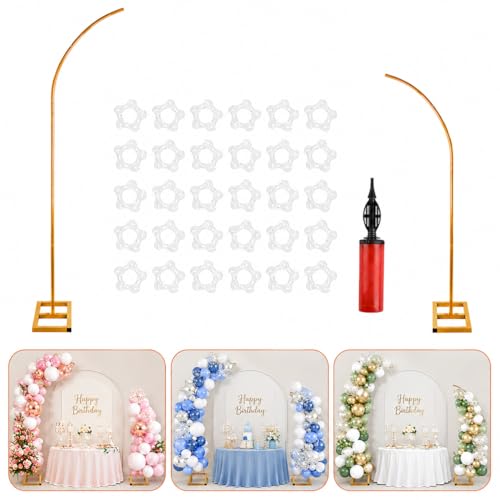 JOWINER Half Balloon Arch Stand Kit with Heavy Bases & 8 Water Bags 7.4FT & 6.2FT Gold Metal Balloon Frame for Wedding Birthday Party Baby Shower Graduation Backdrop Decoration.
