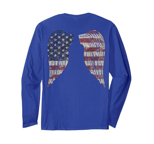 Angel Wings Rustic American Flag Patriotic Tattoo Style Long Sleeve
