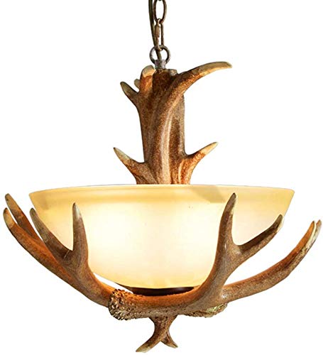 Lustre en bois de cerf vintage plafonnier rétro 3 lampes pour cuisine et chambre