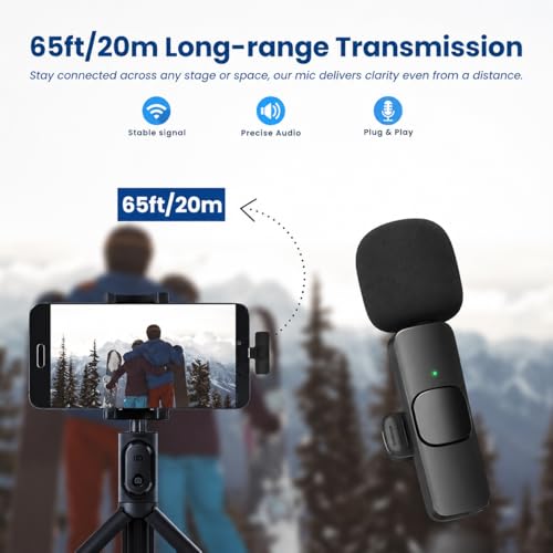 Image of K8 Wireless Microphone, Bluetooth Collar Microphone for Type-C Android & iOS Noise Canceling Mic for Vlogging, Clip-On for YouTube, Singing, Video Recording, Podcasting
