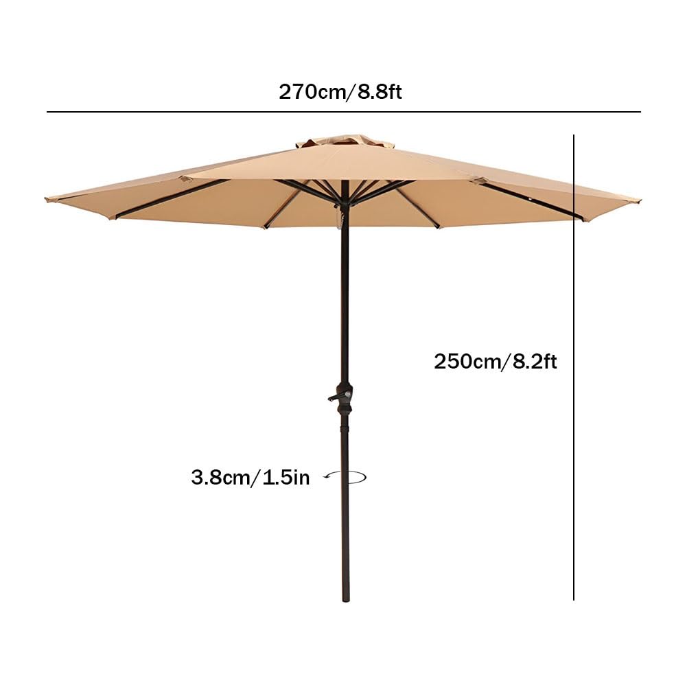 Zewnętrzny parasol ogrodowy 2,7 m, parasol na rynek wentylacyjny ze stalowym drążkiem 3,8 cm, korbą i 8 żebrami na taras, podwórko