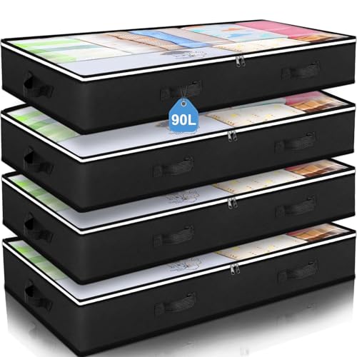 Budding Confezione da 4 contenitori portaoggetti sotto il letto, organizer di grande capacità sotto il letto, contenitori per riporre i vestiti, per organizzare e riporre la camera da letto,