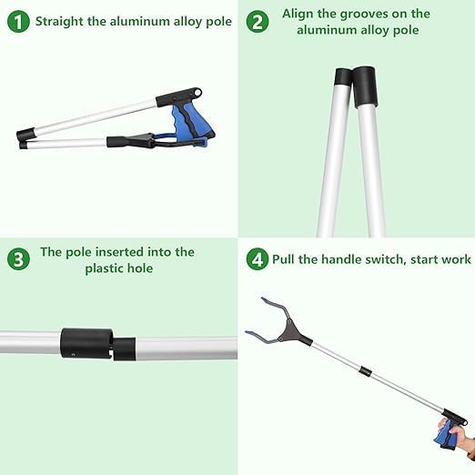 Grabber Reacher Tool,32 Inch Extra Long Steel Foldable Pick Up Stick with Strong Grip Magnetic,360°Rotating,Hand Grabber for Reaching, Foldable Claw Pick Up Stick, Long Arm Extender(Blue) image 4