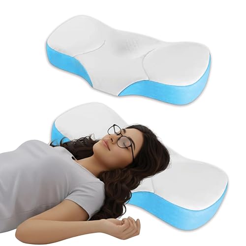 Image of Orthopedic Memory Foam Pillow, Patterned Breathable Jersey, 66 x 38 x 12 cm, Contoured Support for Neck Shoulder Spine, Slow Rebound Core, Ergonomic Sleep Aid, Sky Fabric