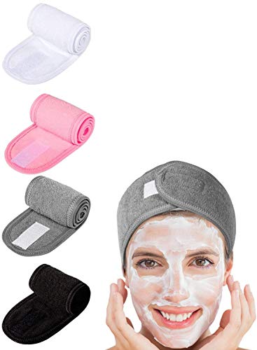VICMAT 4 Pack Haarband Kosmetik Haarschutzband Frottee Selbstklebende Stirnbänder, für Make Up Frottee Verstellbar Kosmetikstirnband Mikrofaser mit Kletterverschluss für SPA Sport Yoga thumbnail