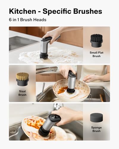 Image of HOTO Grip Cordless Electric Spin Scrubber, IPX7 Waterproof, Lightweight at 0.65 lb with 6 Brush Heads, Powerful Cleaning Scrubber, for Bathroom, Kitchen, Tile, Shower