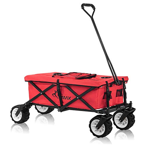 Preisvergleich Produktbild SAMAX Bollerwagen Handwagen Kühltasche Gartenwagen Strandwagen Klappbar Faltbarer Bollerwagen Transportwagen Offroad cool - Rot