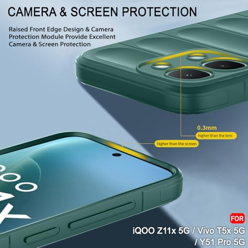 Image of TheGiftKart Liquid Silicon Back Cover Case for iQOO Z11x 5G / Vivo T5x 5G / Y51 Pro 5G | Shockproof Military Grade Protection | Micro-Fibre Cloth On Inner Side | Anti-Slip Grip for Cover (TPU, Green)