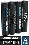LIEFERUNG enthält 4x Batterien Micro AAA wiederaufladbar Typ 1150 min. 1050 mAh 1.2V HR03 / Aufladbare AAA Akku Batterie Ni MH
