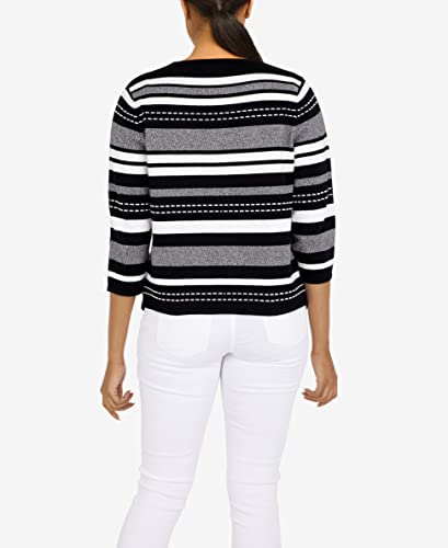 Alfred Dunner Womens Petite Chevron Texture Sweater, Black/Grey, Ps #TOP6