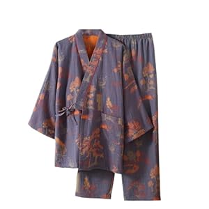 OWLONLINE Lockerer japanischer Kimono-Pyjama für Herren, Nachtwäsche, Größe XL - F7