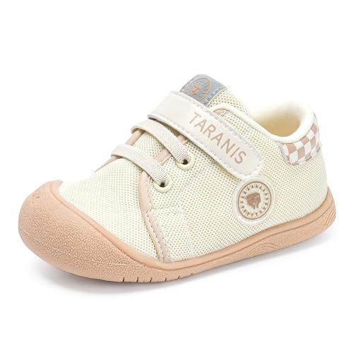 TARANIS Baby Shoes Boys Girls Toddler Breathable Sneakers Non Slip Wide Toddler Shoes Apricot-White