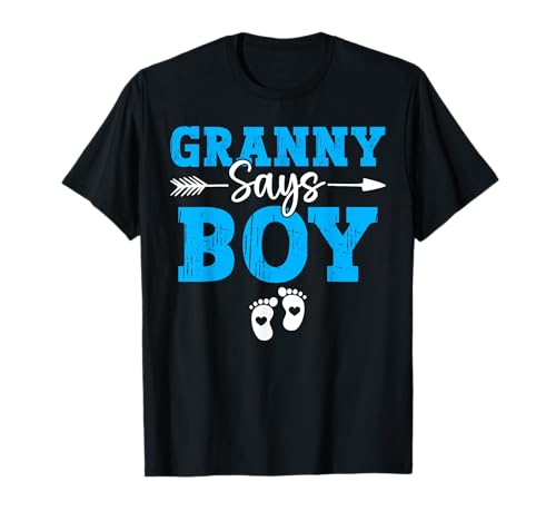 Granny Says Boy Family Gender Reveal Party Team Blu 2024 Maglietta