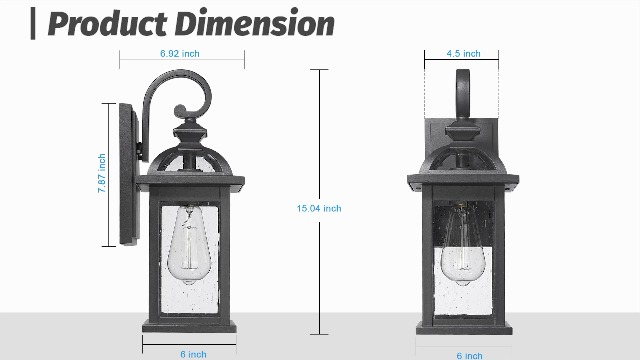 Image of Darkaway Outdoor Lights Fixture Wall Mount, Large 22inch Exterior Wall Light with Water Ripple Glass Waterproof Black Outside Wall Sconce for House Porch Hallway Garage