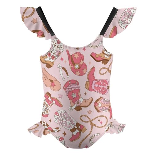 Cowgirl Boots Rodeo Girls One Piece Swimsuits Bathing Suit Child Swimwear Size 6-12T