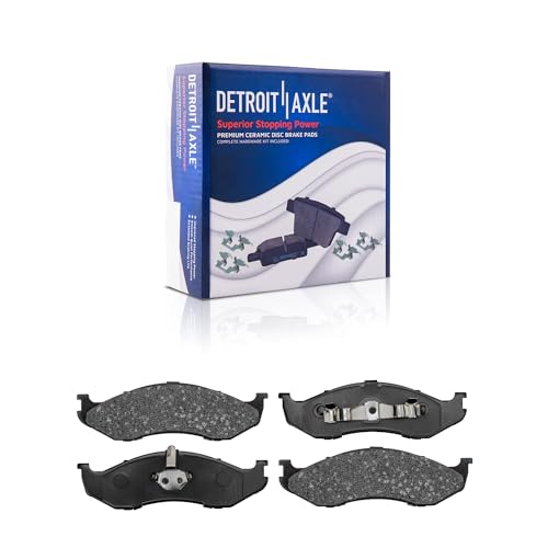 Image of Detroit Axle - Front Brake Kit for Jeep Grand Cherokee Wrangler Comanche | Wagoneer Drilled and Slotted Disc Brakes Rotors and Ceramic Brake Pads Replacement