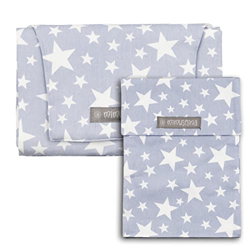 MIMUSELINA | Pack 2 pcs - Cambiador bebe portátil + Pañaleras para bebes | Cambiador plegable a juego con PortaPañales | Bolsa cambiador Impermeable con porta pañales y toallitas | Estrellas Azul