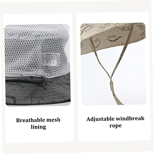 Baby Sun Hat Breathable Toddler Bucket Hats Dinosaur Print Summer Sun Protection Adjustable Kids Beach Hats for Boys Grey 21.3 in2