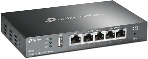 TP-Link ER605 Omada Routeur VPN Gigabit, 5 Ports Gigabit, Intégré au SDN Omada, Accès au Cloud, Application Omada, Port USB WAN pour Le Haut Débit Mobile, VPN Hautement Sécurisé, Pare-Feu, Dos - 3