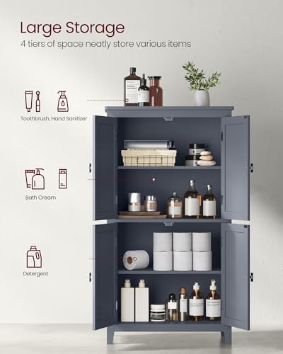 Image of VASAGLE Floor Storage Cabinet, Freestanding Unit, 4 Doors | Adjustable Shelves, 11.8 x 23.6 x 43.3 Inches, for Entryway, Bathroom, Slate Gray, UBBC552G01