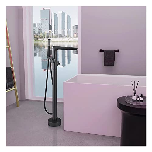 Robinet sur pied pour baignoire îlot style spa avec colonne de douche noire mate