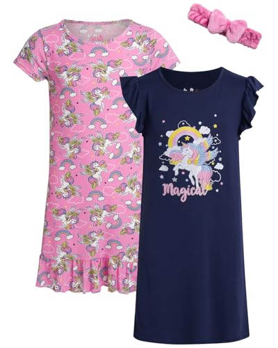 dELiA*s Girls Nightgowns - 2 Pack Short Sleeve Night Gown Sleepwear Pajama Dress for Kids with Hair Scrunchie (Sizes: 4-14)
