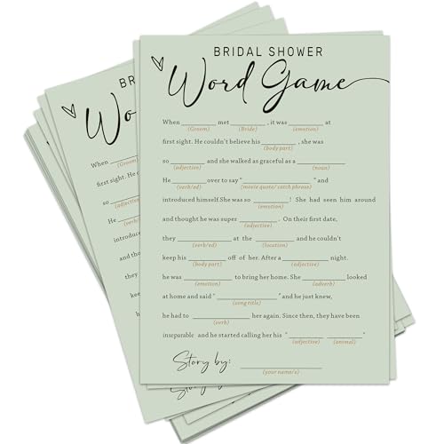 Bridal Shower Games, Bridal Word Game, 25Pcs Minimalist Sage Green Bridal Game Cards, Wedding Shower Games for Guests, Engagement Bachelorette Party Supplies