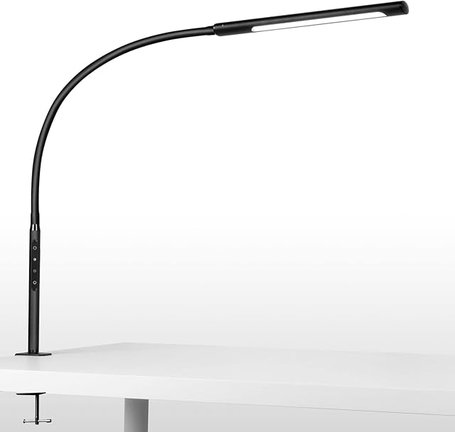EYOCEAN Desk Lamp, LED Desk Lamp Desk Light with Flexible Gooseneck 12W Swing Arm Lamp Eye-Care Desk Light with Clamp Adjustable Color Temperature & Brightness Touch Sensitive Control Timing/Memory