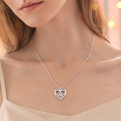 Cde Forever Love Heart Necklaces For Women Girls 925 Sterling Silver Birthstone Pendant Necklace With Cubic Zirconia Christmas Birthday Anniversary Valentine's Day Jewelry Gifts For Wife Mother Girlfriend Her #TOP3