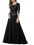 Women's Lace Mother of The Bride Dress Chiffon Half Sleeves Evening Prom Gown Beaded Bridesmaid Dress Black US12